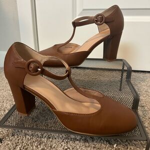 Tan Ballroom Dancing T Strap Heels